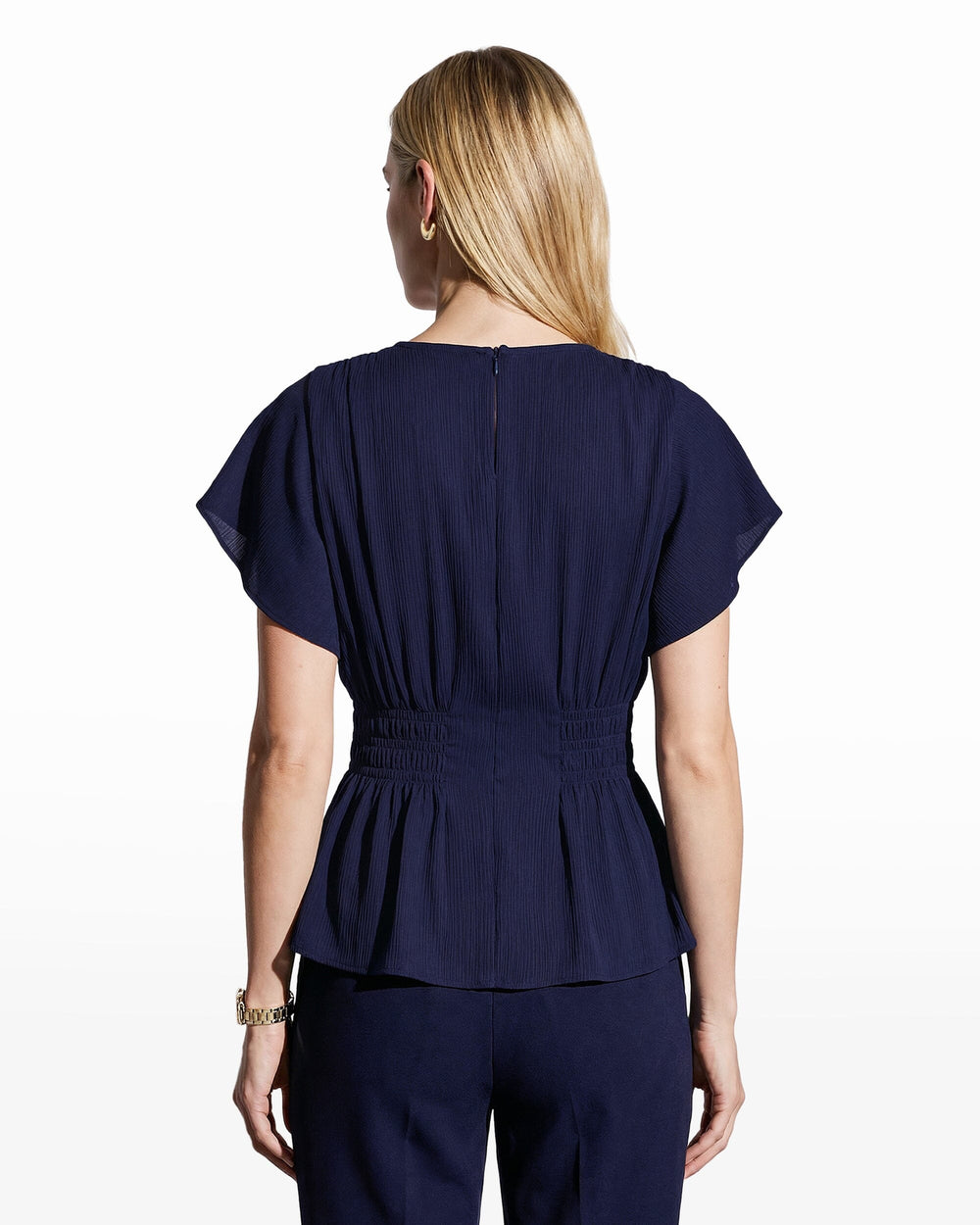 Smocked Waist Flutter Sleeve Blouse - Anne Klein DISTANT MOUNTAIN