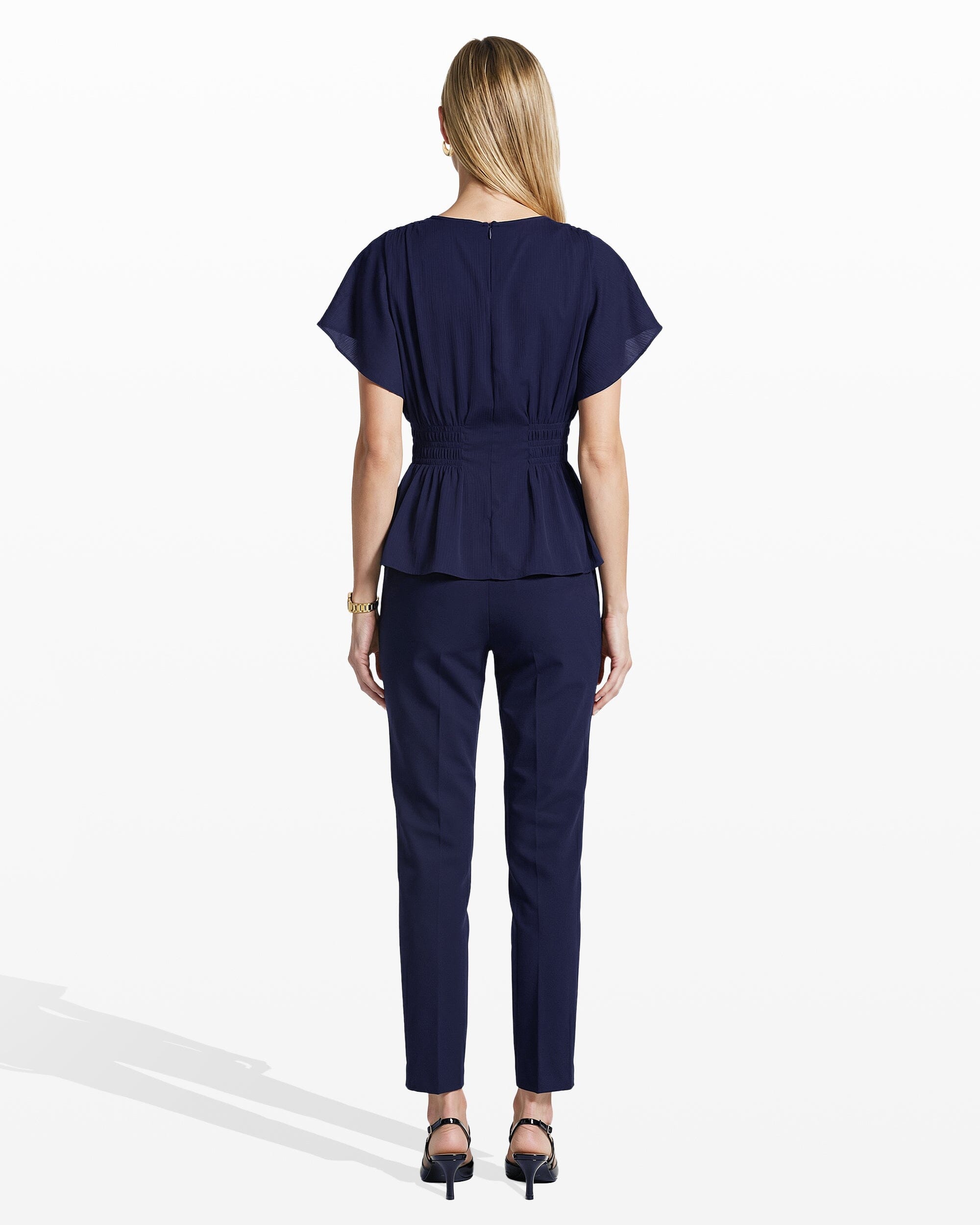 Smocked Waist Flutter Sleeve Blouse - Anne Klein DISTANT MOUNTAIN