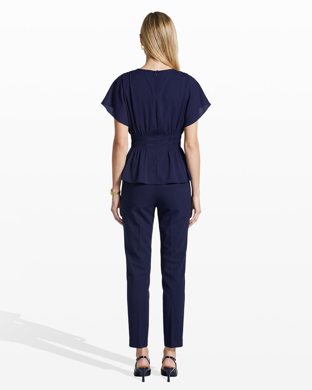 Smocked Waist Flutter Sleeve Blouse - Anne Klein DISTANT MOUNTAIN
