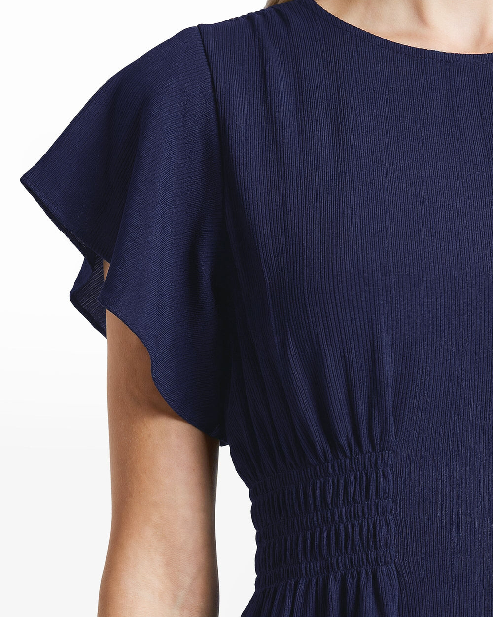 Smocked Waist Flutter Sleeve Blouse - Anne Klein DISTANT MOUNTAIN