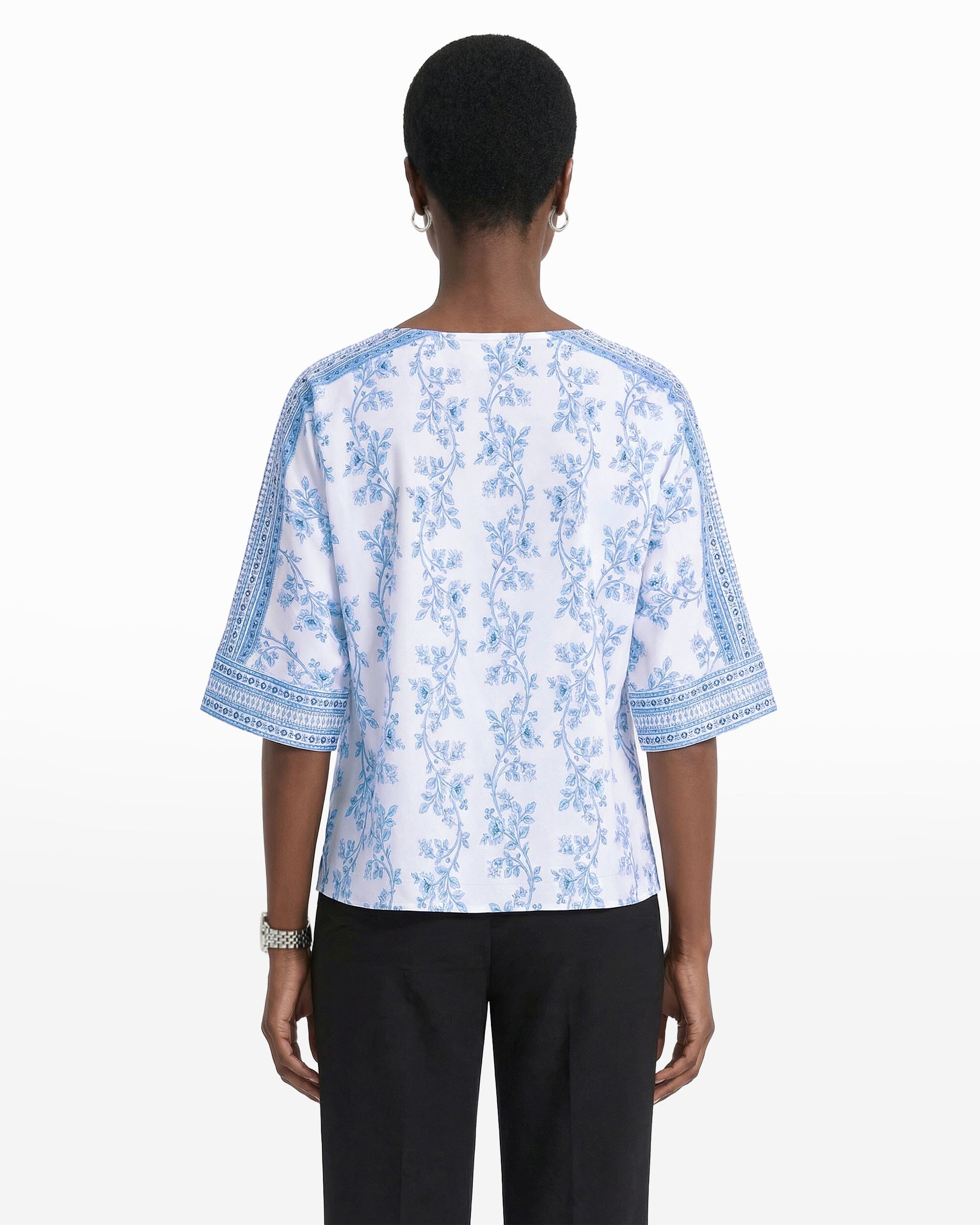Three-Quarter Sleeve Bateau Neck Top - Anne Klein CRISP WHITE MLT
