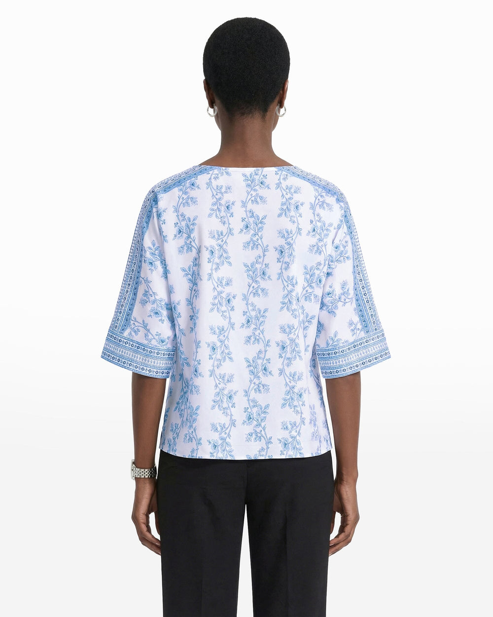 Three-Quarter Sleeve Bateau Neck Top - Anne Klein CRISP WHITE MLT