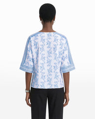 Three-Quarter Sleeve Bateau Neck Top - Anne Klein CRISP WHITE MLT
