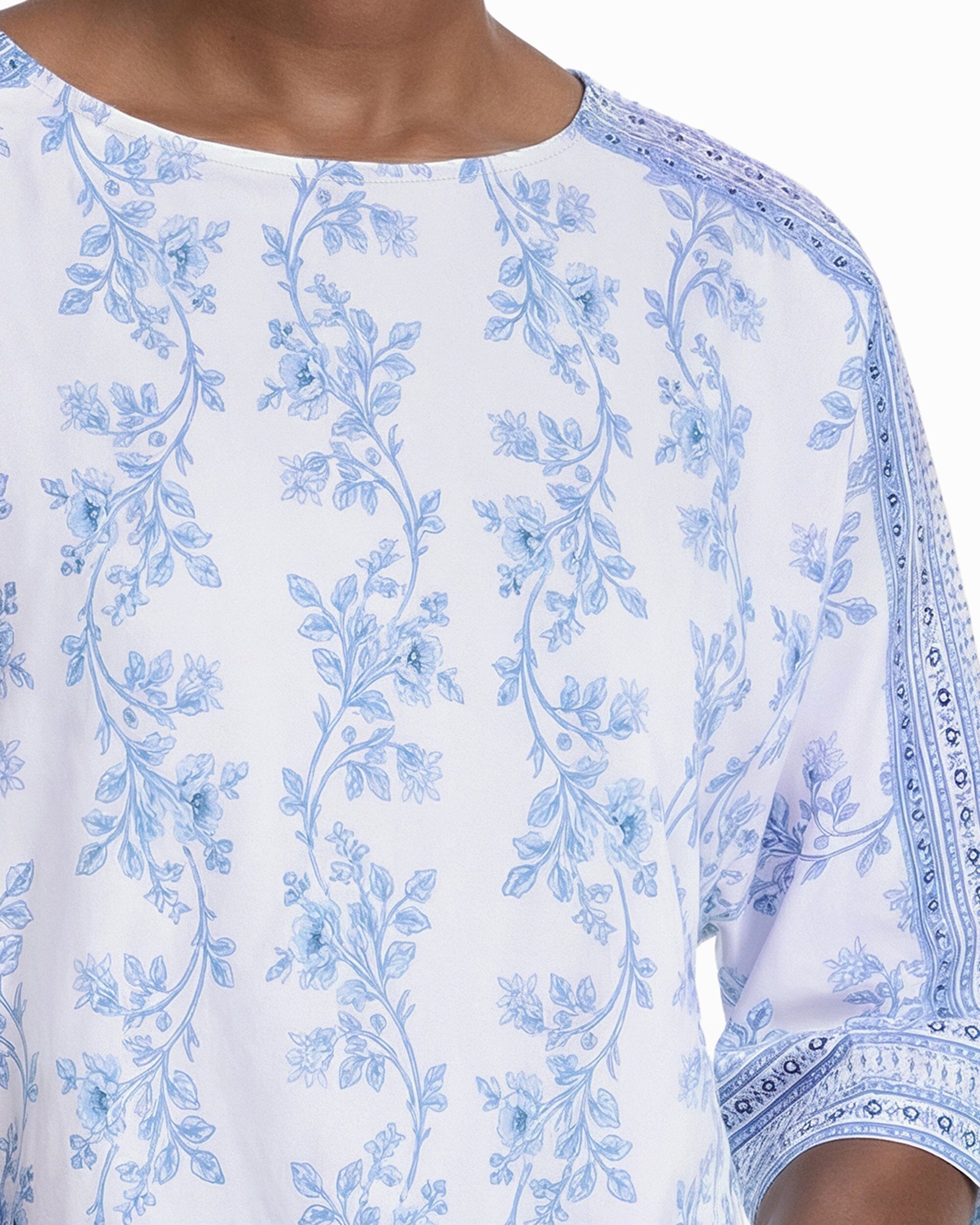 Three-Quarter Sleeve Bateau Neck Top - Anne Klein CRISP WHITE MLT
