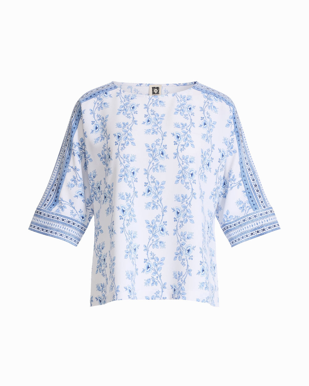 Three-Quarter Sleeve Bateau Neck Top - Anne Klein CRISP WHITE MLT