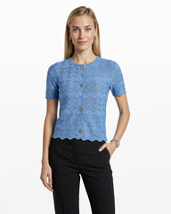 Button Front Zigzag Pointelle Cardigan - Anne Klein LAGOON