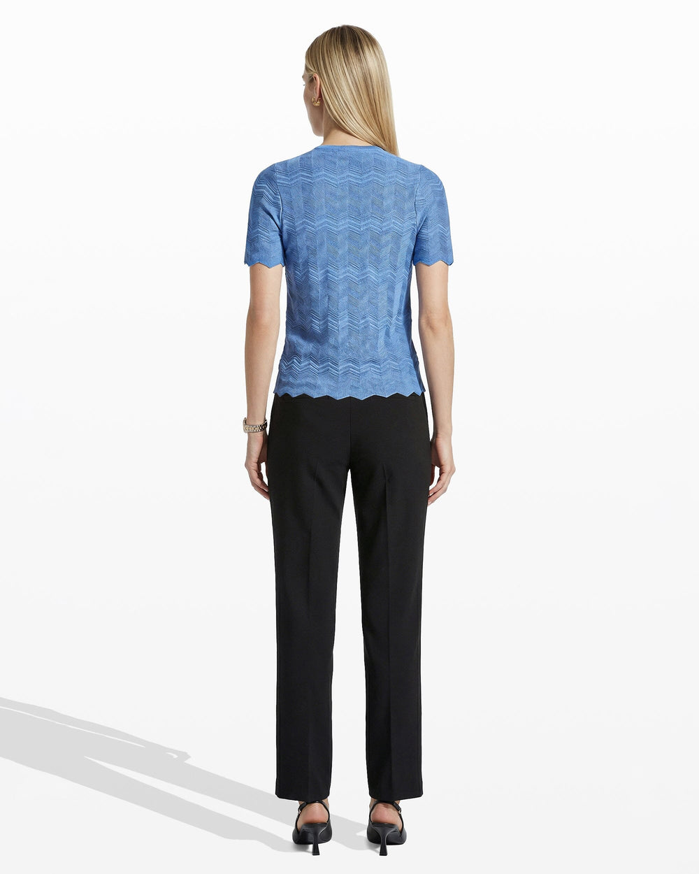 Button Front Zigzag Pointelle Cardigan - Anne Klein LAGOON