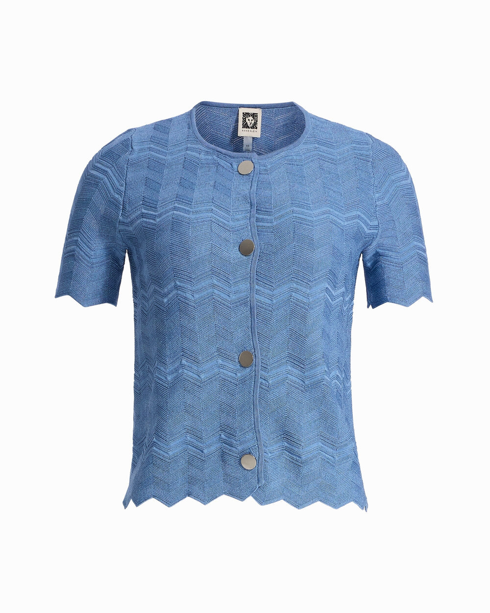 Button Front Zigzag Pointelle Cardigan - Anne Klein LAGOON