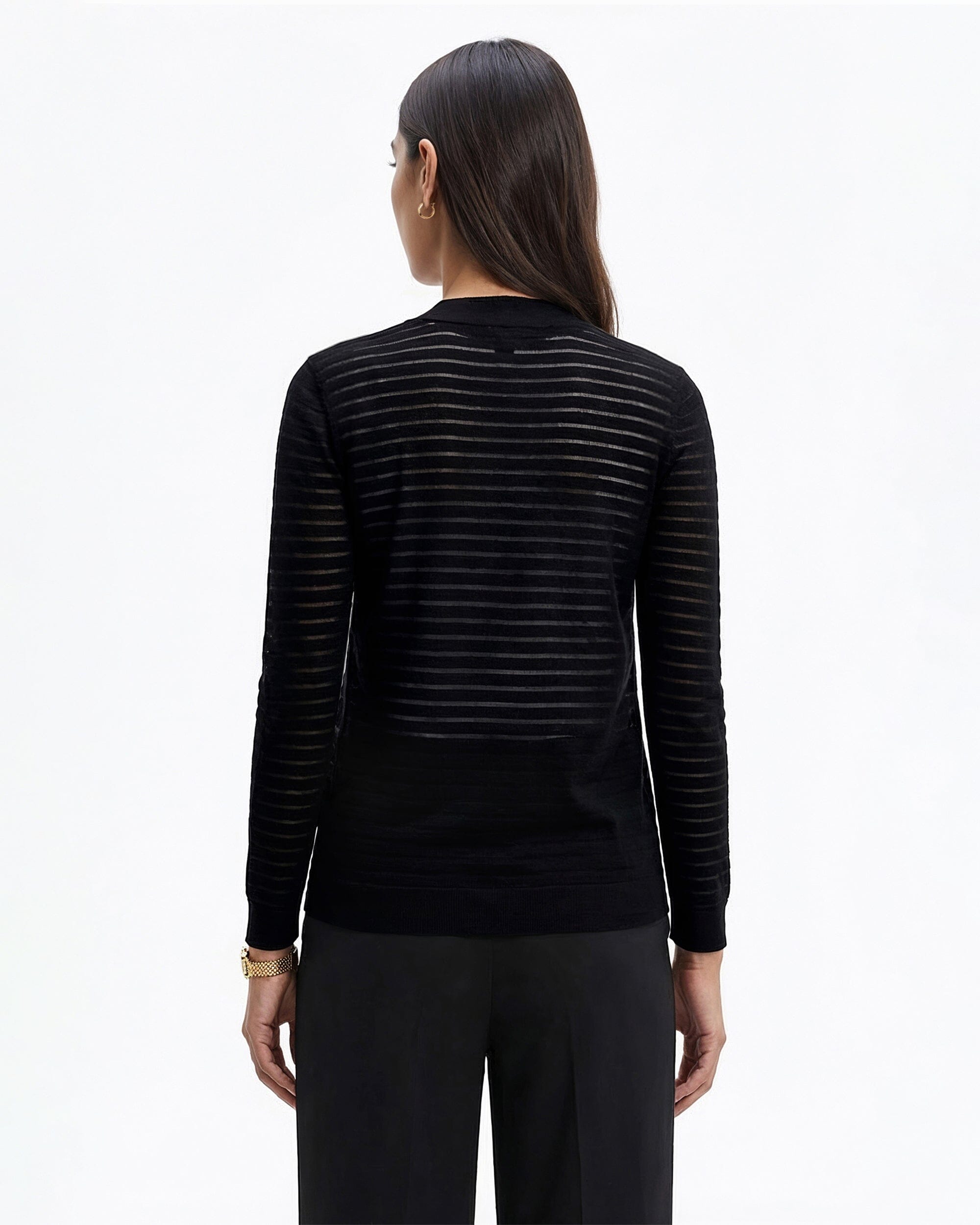 Sheer Stripe Open Front Cardigan - Anne Klein ANNE BLACK