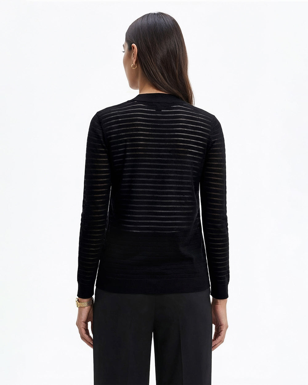 Sheer Stripe Open Front Cardigan - Anne Klein ANNE BLACK