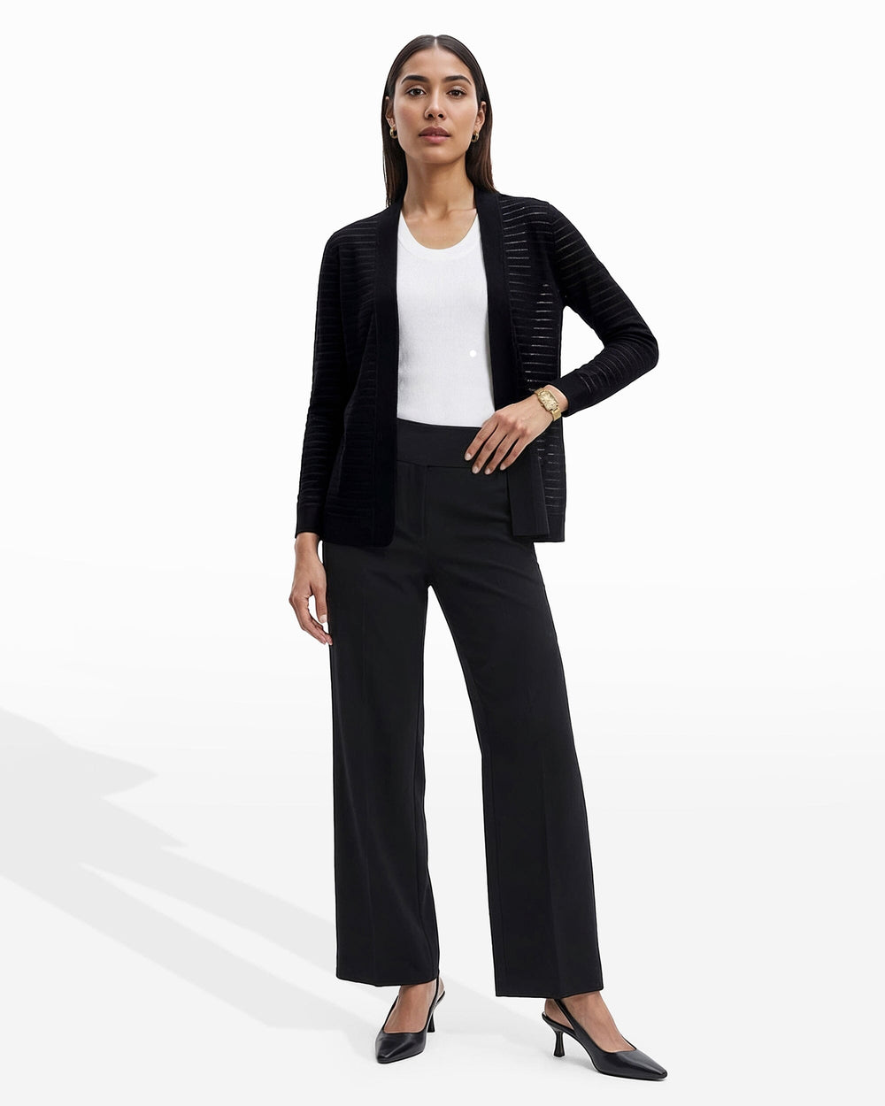 Sheer Stripe Open Front Cardigan - Anne Klein ANNE BLACK