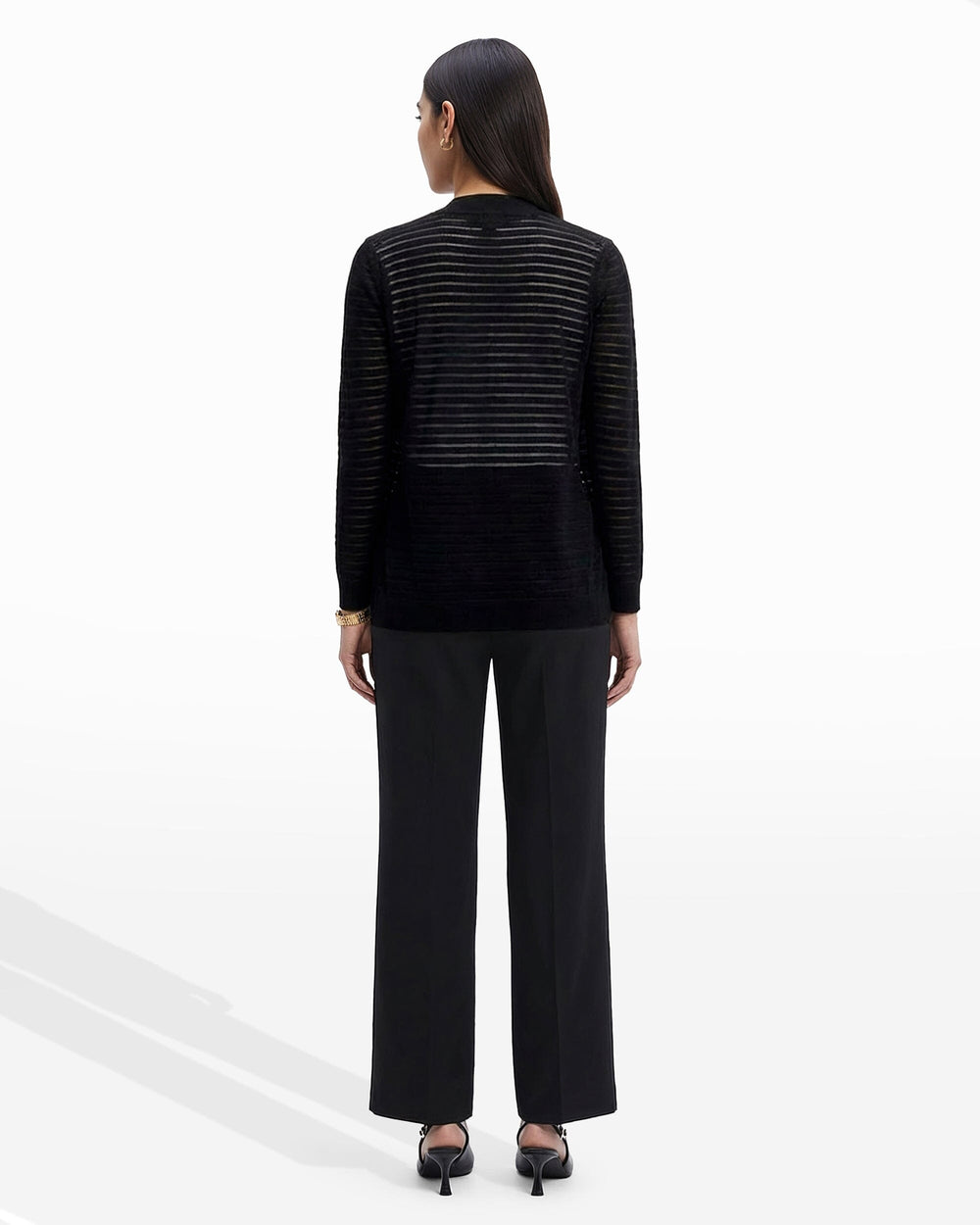 Sheer Stripe Open Front Cardigan - Anne Klein ANNE BLACK