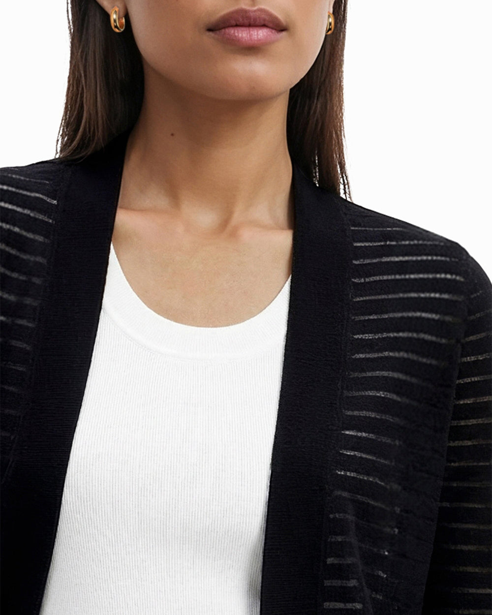 Sheer Stripe Open Front Cardigan - Anne Klein ANNE BLACK