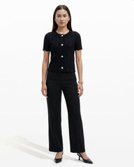 Button Front Zigzag Pointelle Cardigan - Anne Klein ANNE BLACK