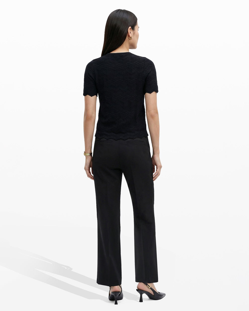 Button Front Zigzag Pointelle Cardigan - Anne Klein ANNE BLACK