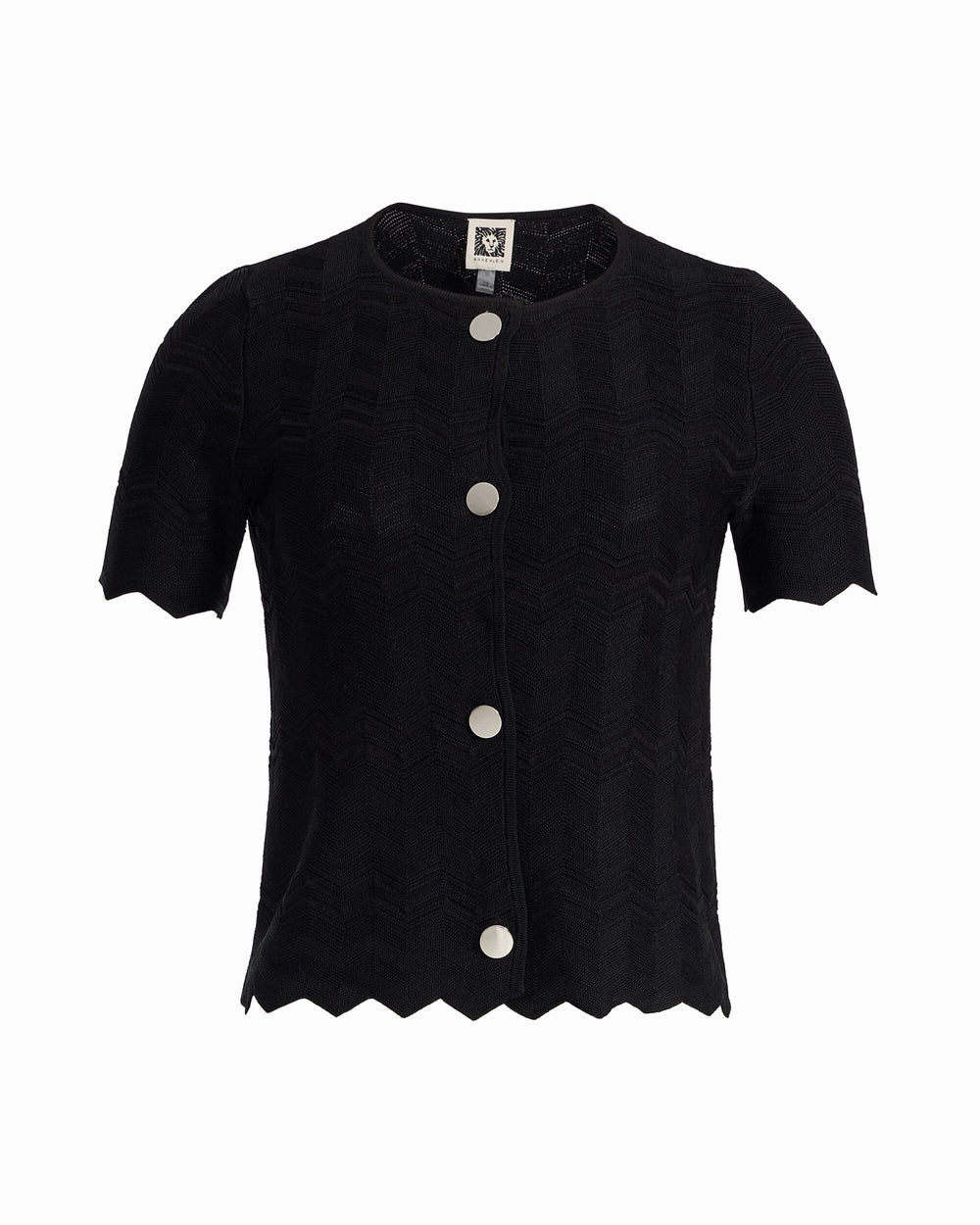 Button Front Zigzag Pointelle Cardigan - Anne Klein ANNE BLACK
