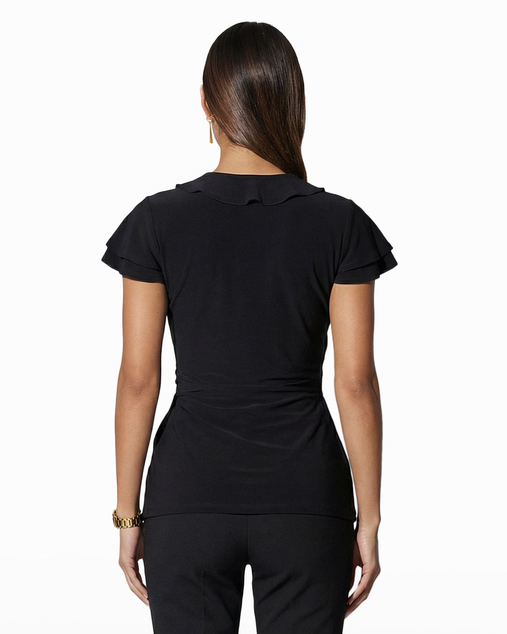 Flutter Sleeve Wrap Top with Ruffle - Anne Klein ANNE BLACK