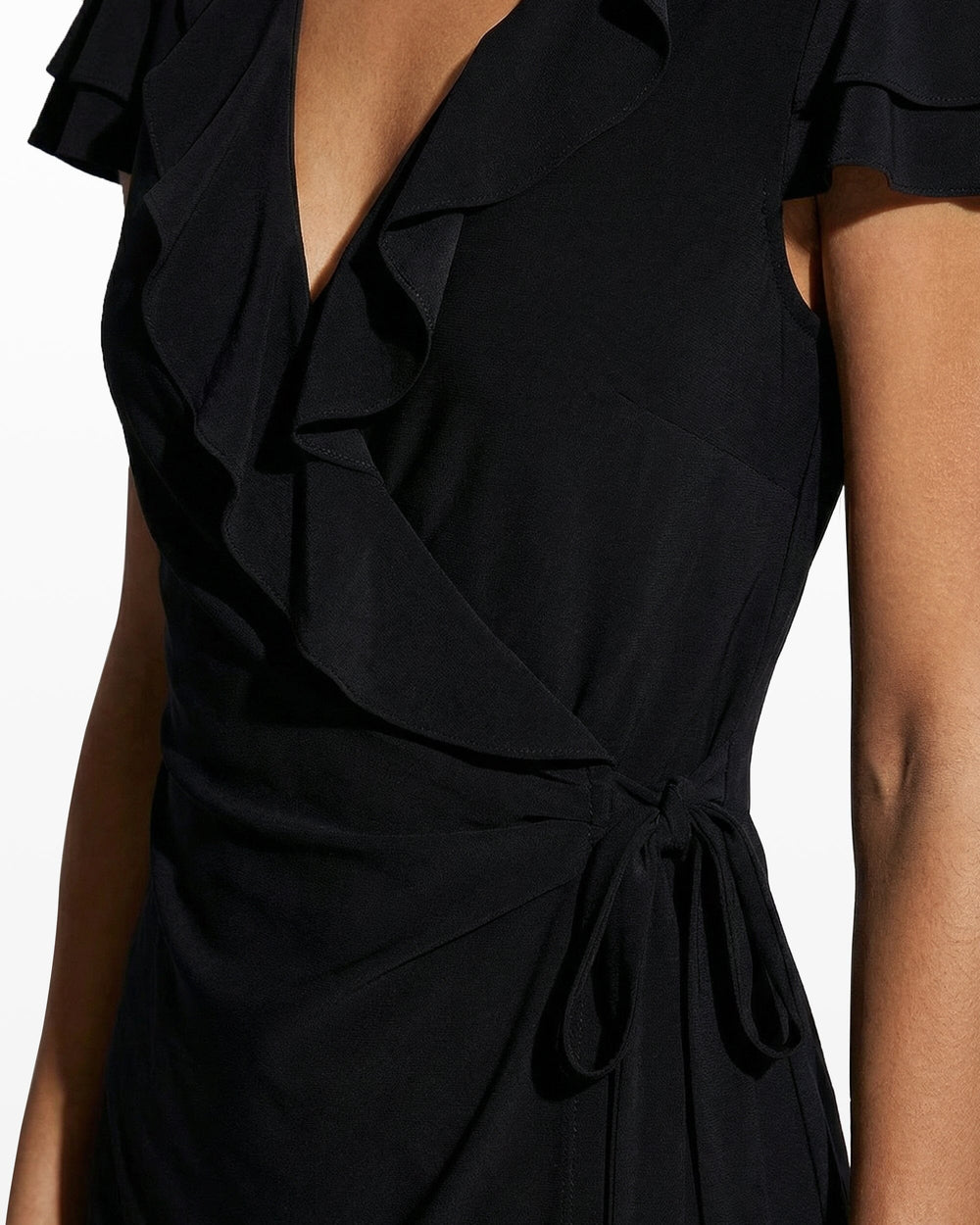 Flutter Sleeve Wrap Top with Ruffle - Anne Klein ANNE BLACK
