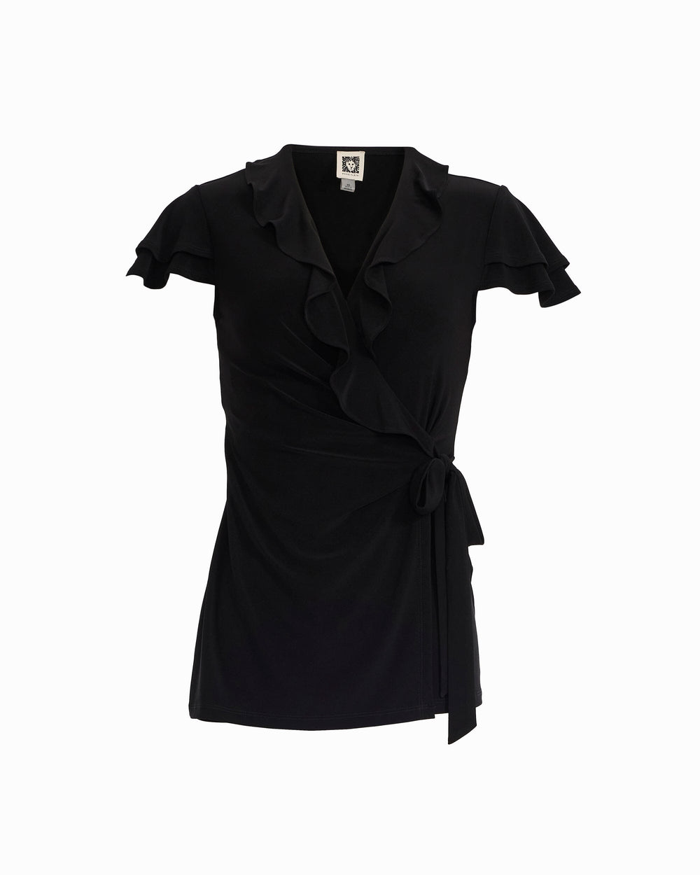 Flutter Sleeve Wrap Top with Ruffle - Anne Klein ANNE BLACK