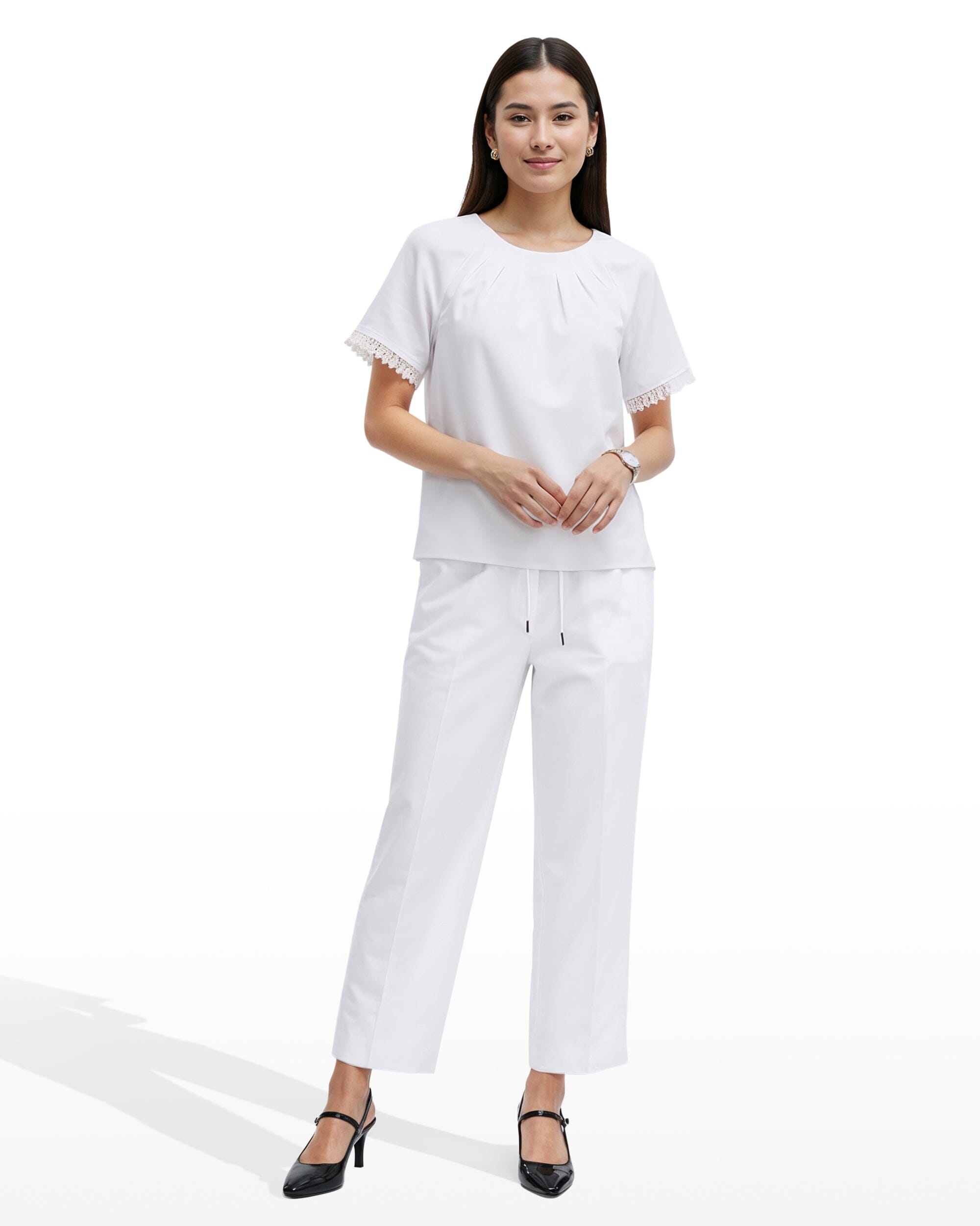 Pleated Neck Raglan Blouse - Anne Klein CRISP WHITE