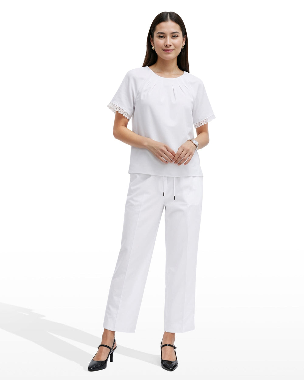 Pleated Neck Raglan Blouse - Anne Klein CRISP WHITE