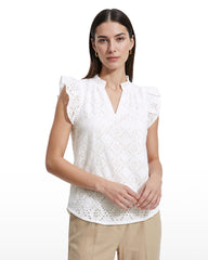 V-Neck Flutter Sleeve Blouse - Anne Klein CRISP WHITE