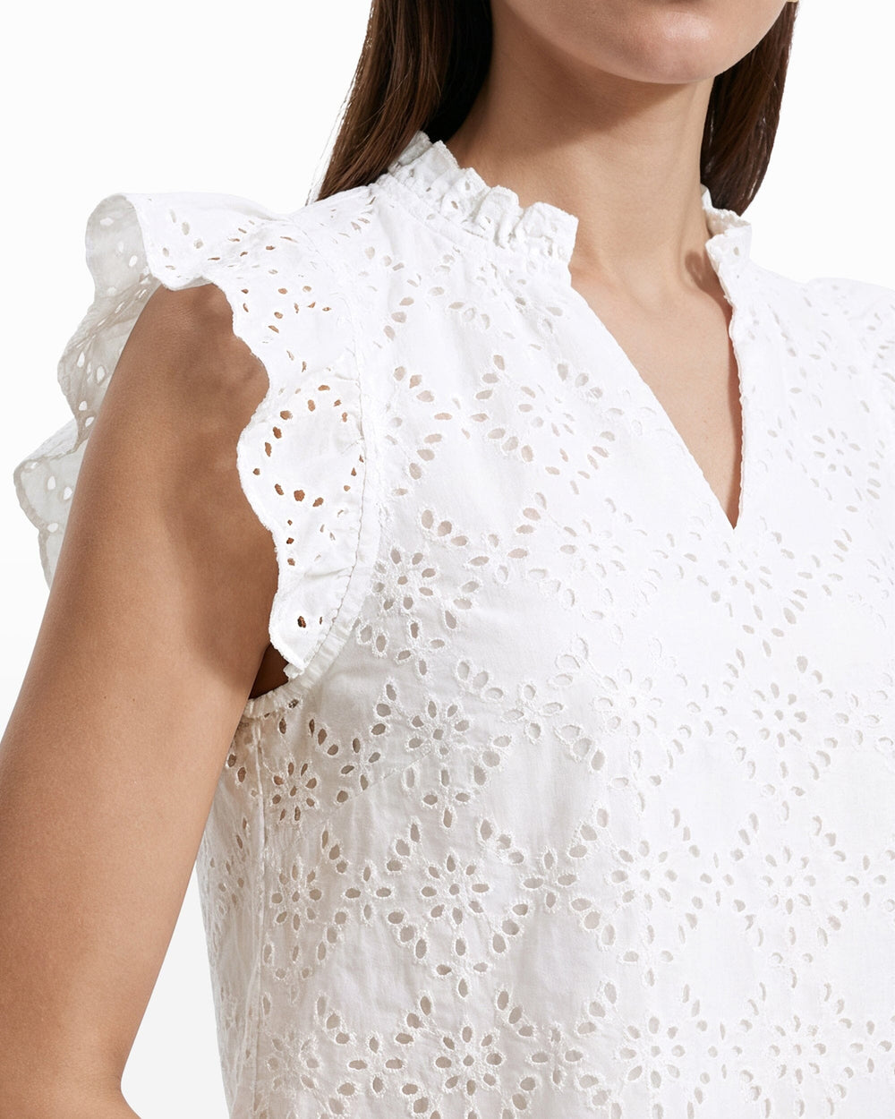 V-Neck Flutter Sleeve Blouse - Anne Klein CRISP WHITE
