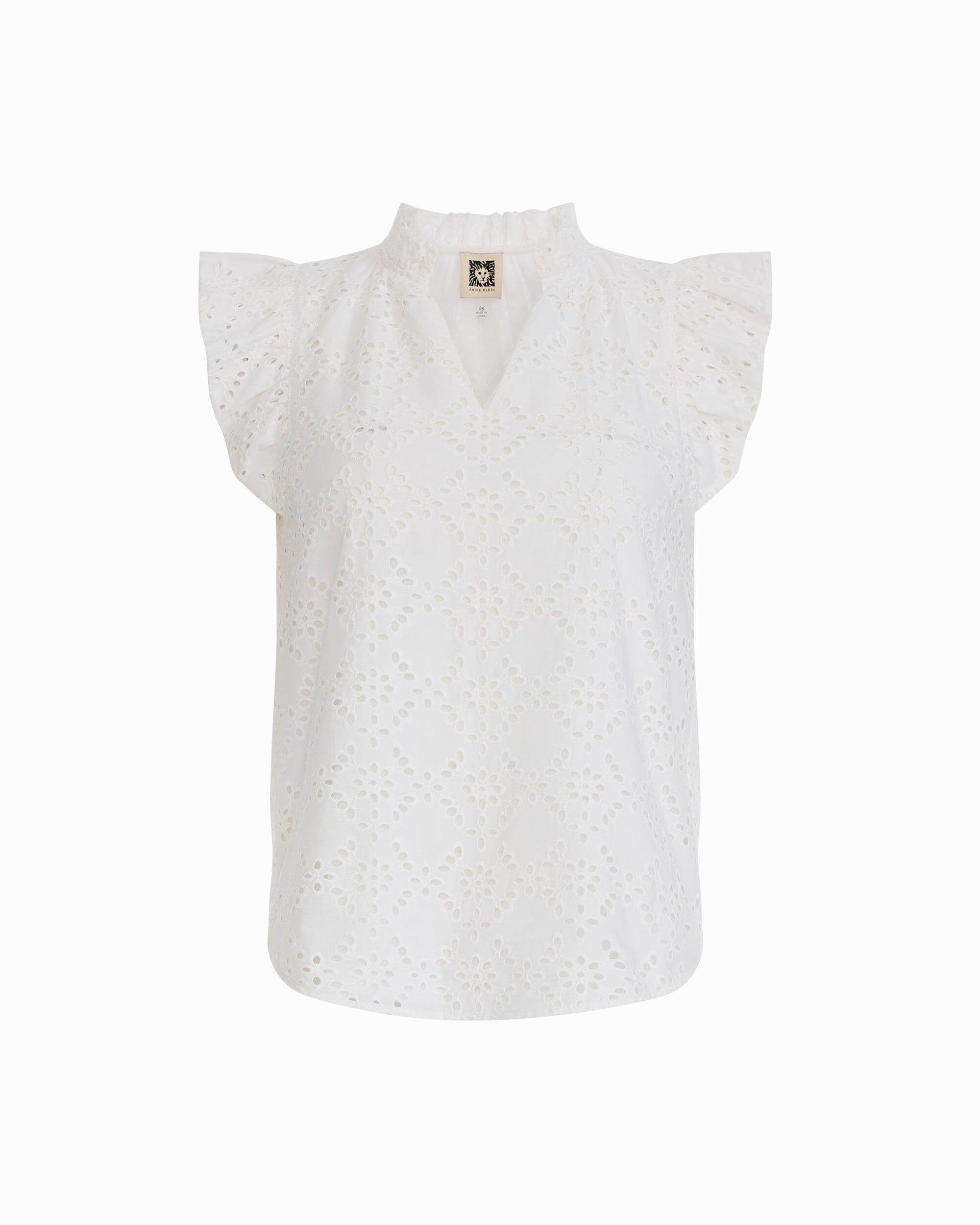 V-Neck Flutter Sleeve Blouse - Anne Klein CRISP WHITE
