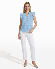 V-Neck Blouse with Flutter Sleeves - Anne Klein LAKESHORE