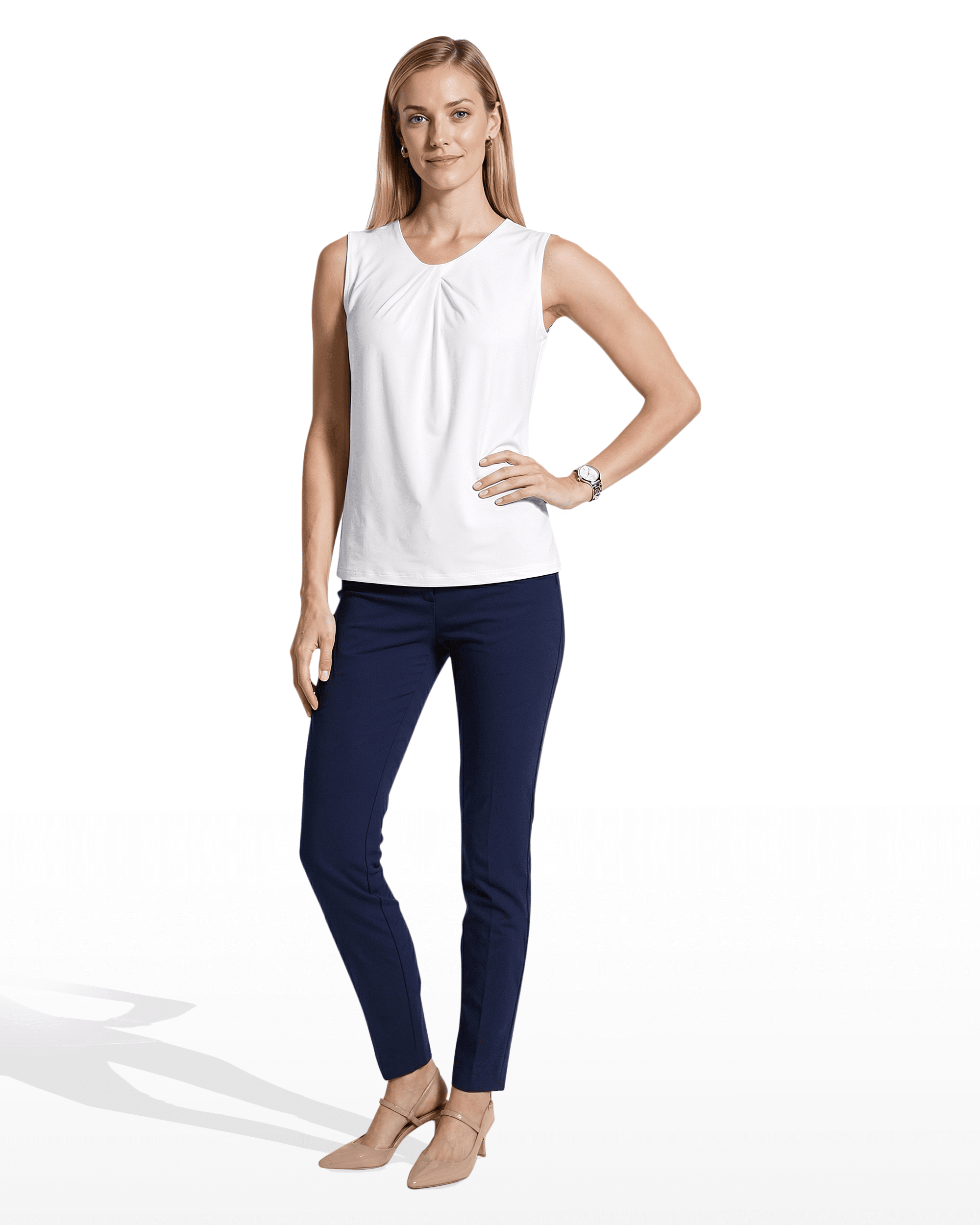 Asymmetric Pleated Shell Top - Anne Klein CRISP WHITE