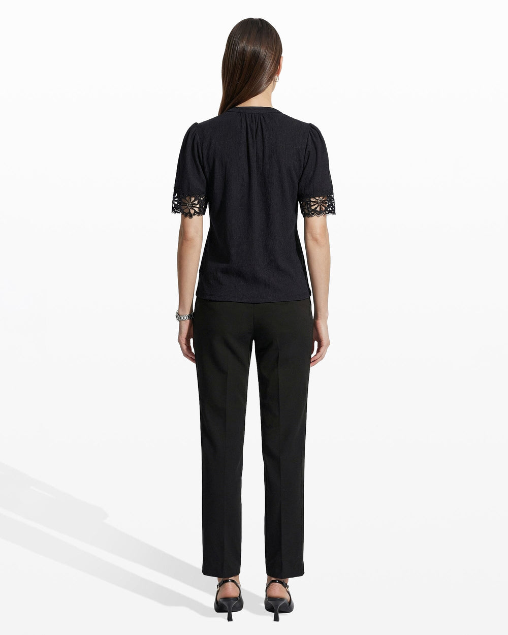 Elbow Split Neck Top with Lace - Anne Klein ANNE BLACK