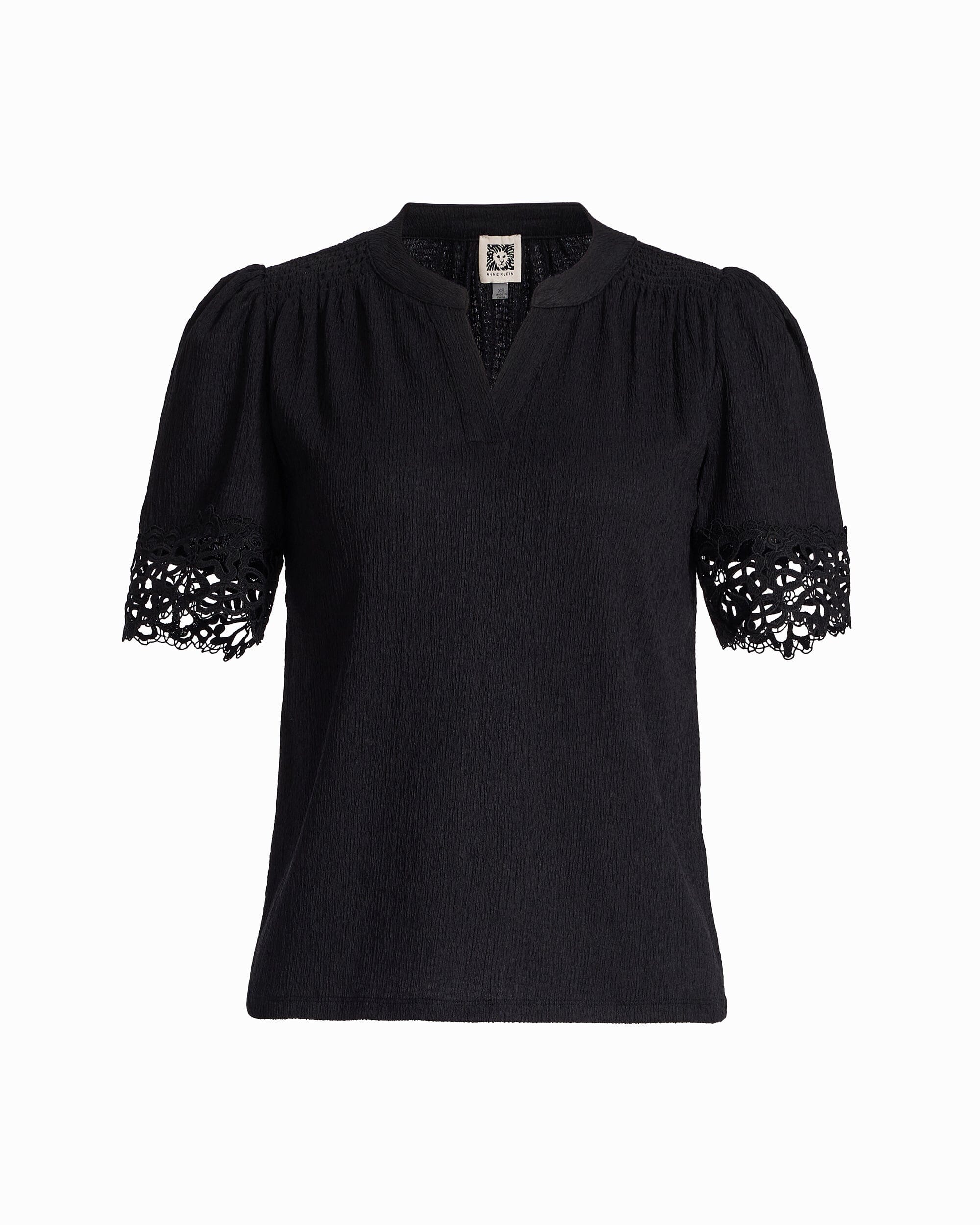 Elbow Split Neck Top with Lace - Anne Klein ANNE BLACK