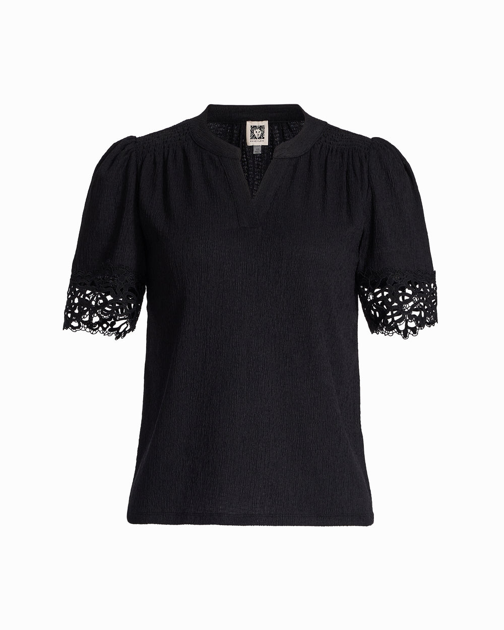 Elbow Split Neck Top with Lace - Anne Klein ANNE BLACK