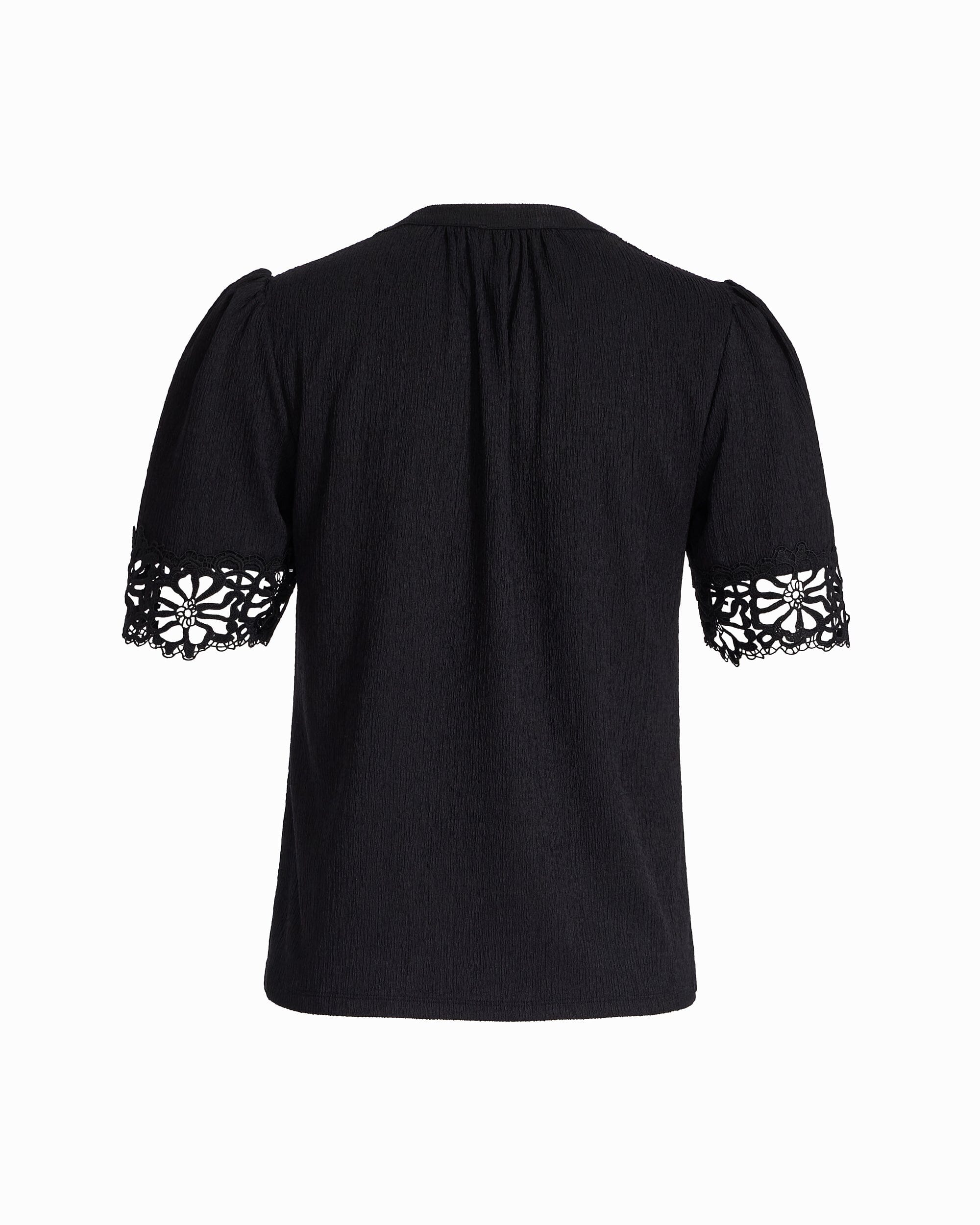 Elbow Split Neck Top with Lace - Anne Klein ANNE BLACK