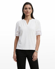 Elbow Split Neck Lace Top - Anne Klein CRISP WHITE