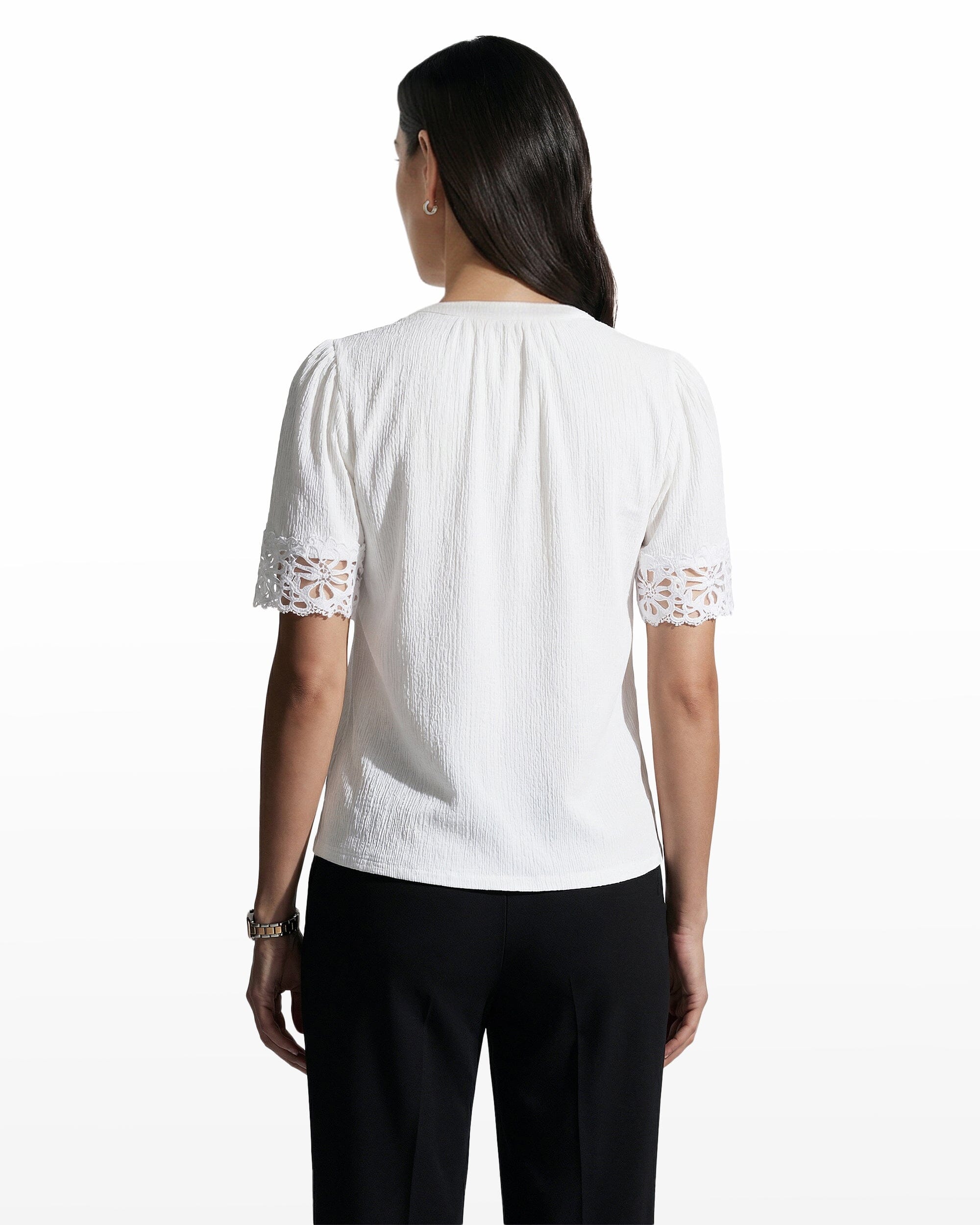 Elbow Split Neck Lace Top - Anne Klein CRISP WHITE