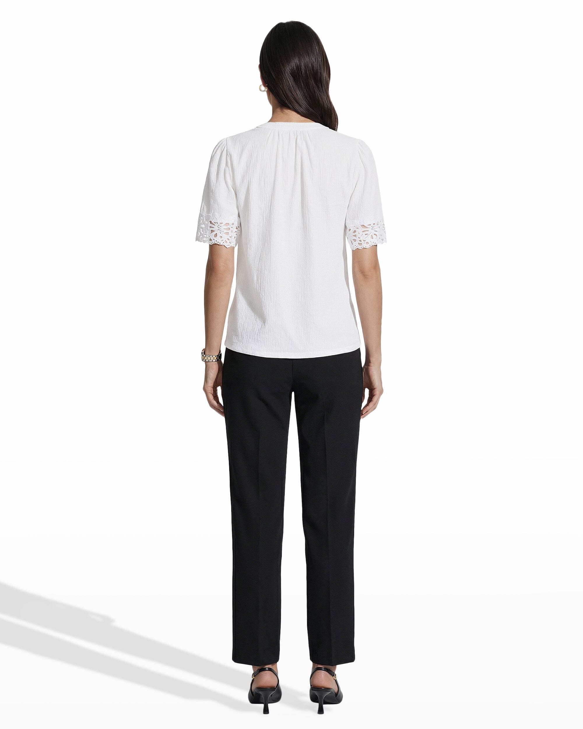 Elbow Split Neck Lace Top - Anne Klein CRISP WHITE