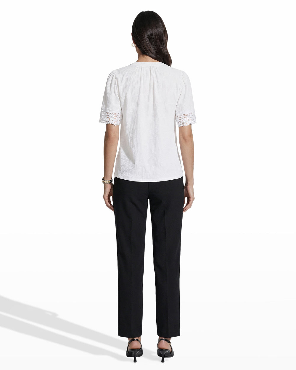 Elbow Split Neck Lace Top - Anne Klein CRISP WHITE