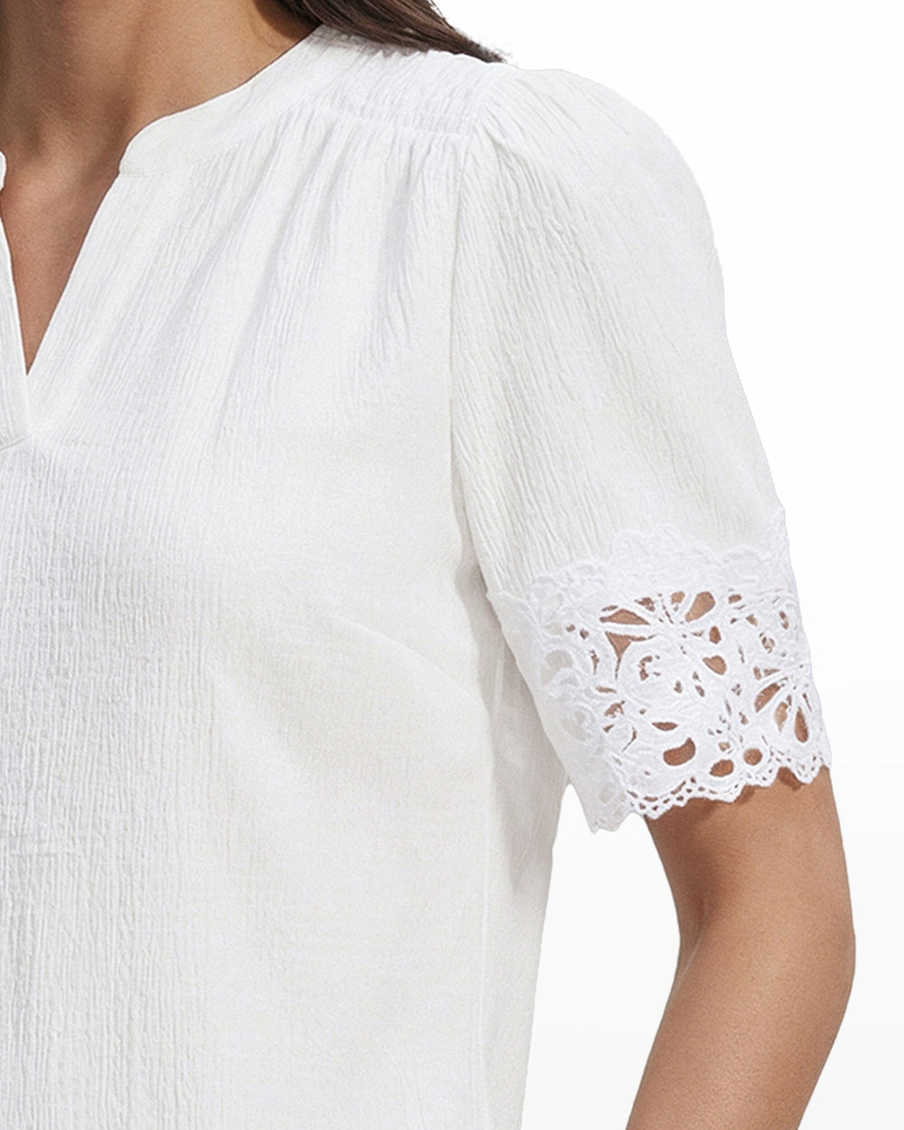 Elbow Split Neck Lace Top - Anne Klein CRISP WHITE
