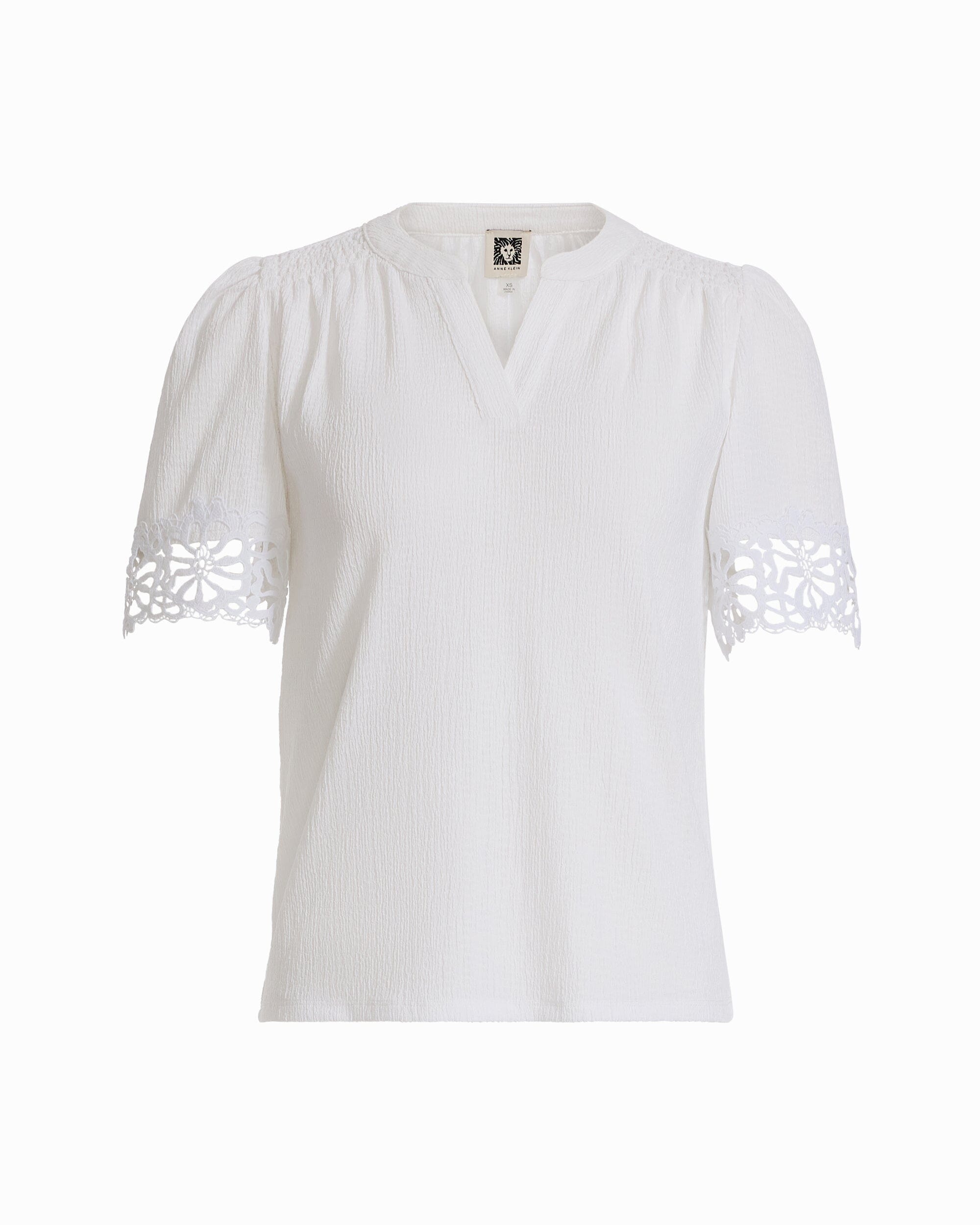 Elbow Split Neck Lace Top - Anne Klein CRISP WHITE