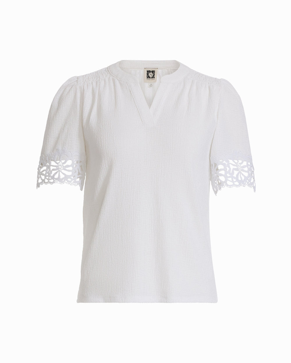 Elbow Split Neck Lace Top - Anne Klein CRISP WHITE