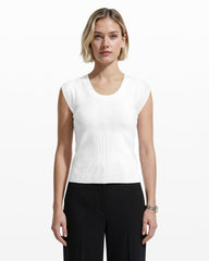 Round V-Neck Full Needle Tank Top - Anne Klein CRISP WHITE