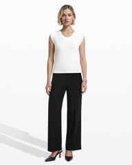Round V-Neck Full Needle Tank Top - Anne Klein CRISP WHITE
