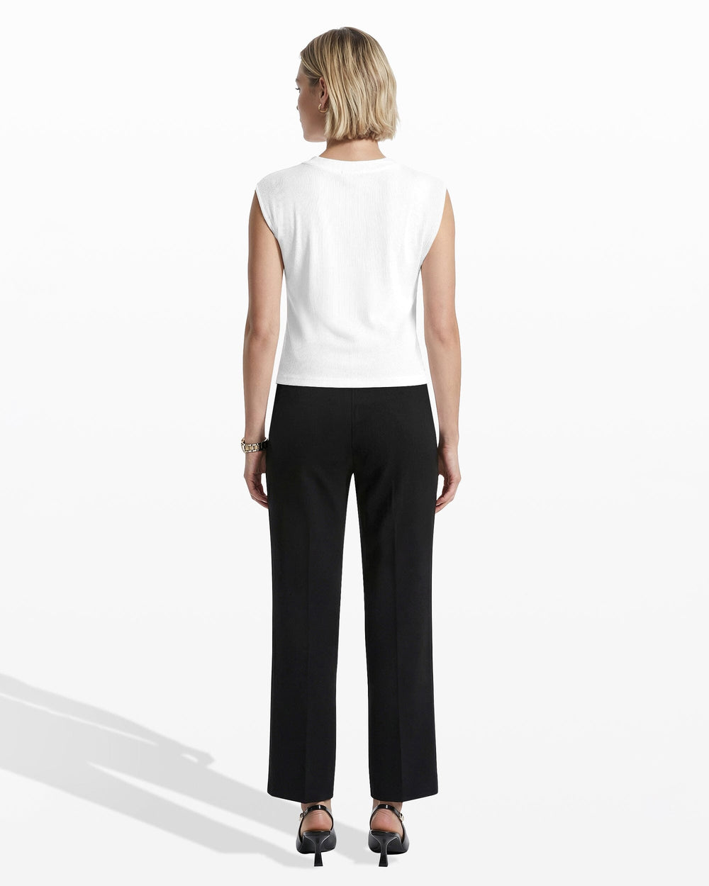Round V-Neck Full Needle Tank Top - Anne Klein CRISP WHITE