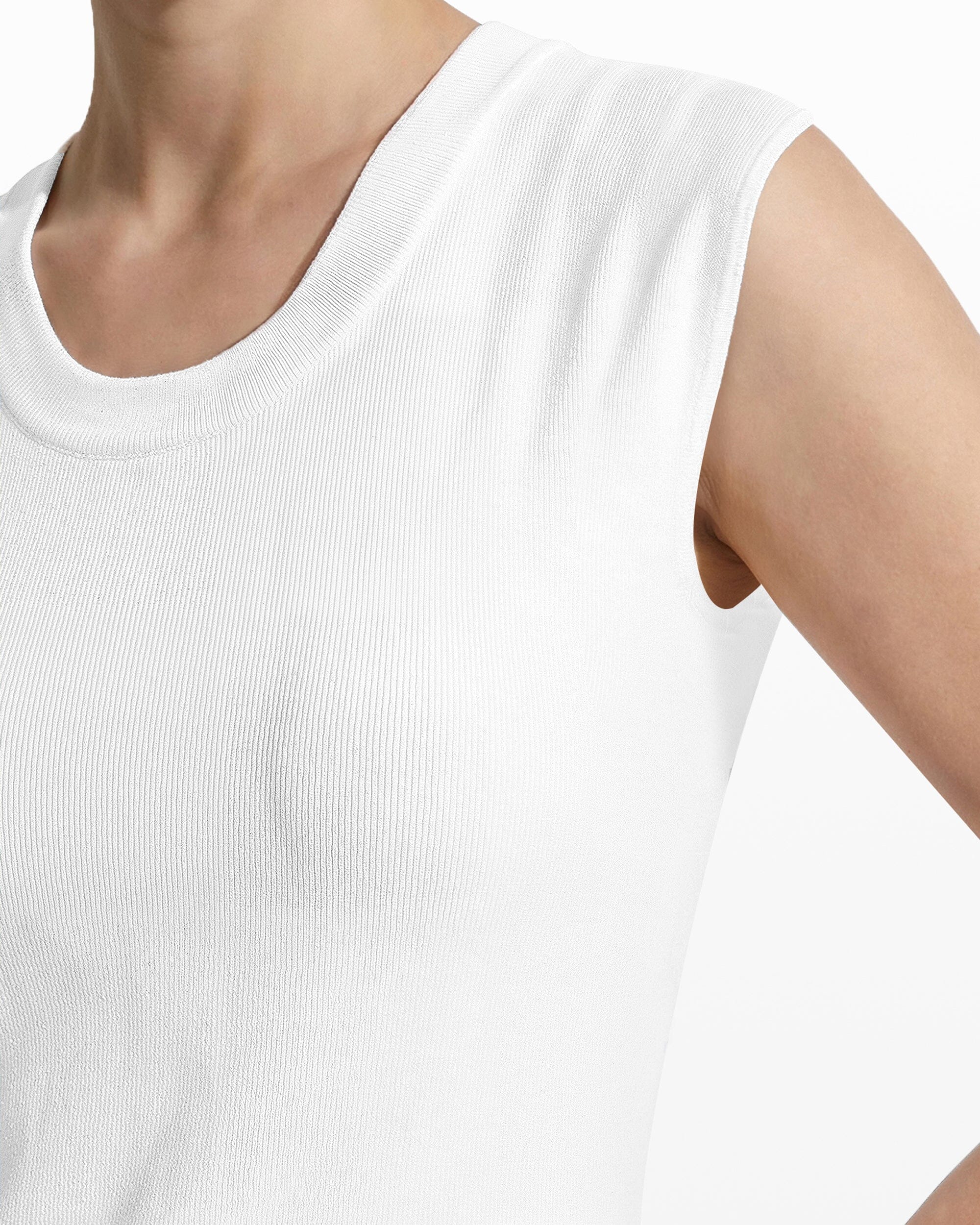 Round V-Neck Full Needle Tank Top - Anne Klein CRISP WHITE