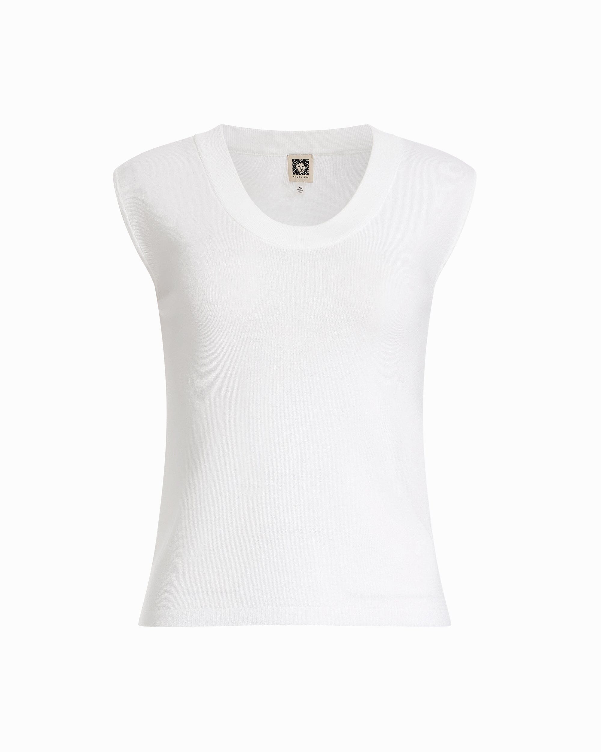 Round V-Neck Full Needle Tank Top - Anne Klein CRISP WHITE