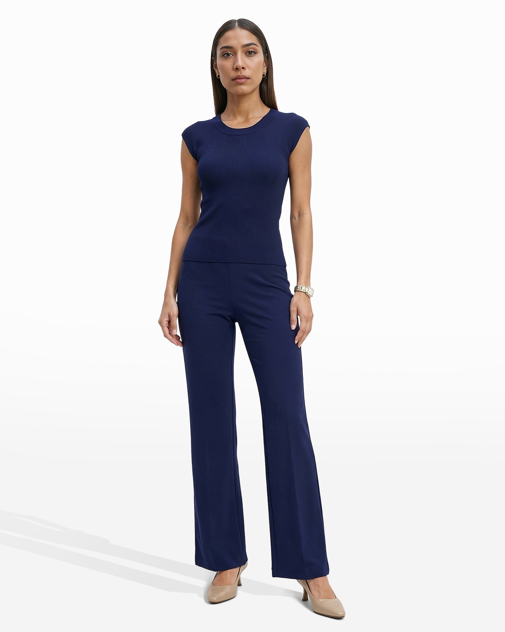 Round V-Neck Full Needle Tank Top - Anne Klein DISTANT MOUNTAIN