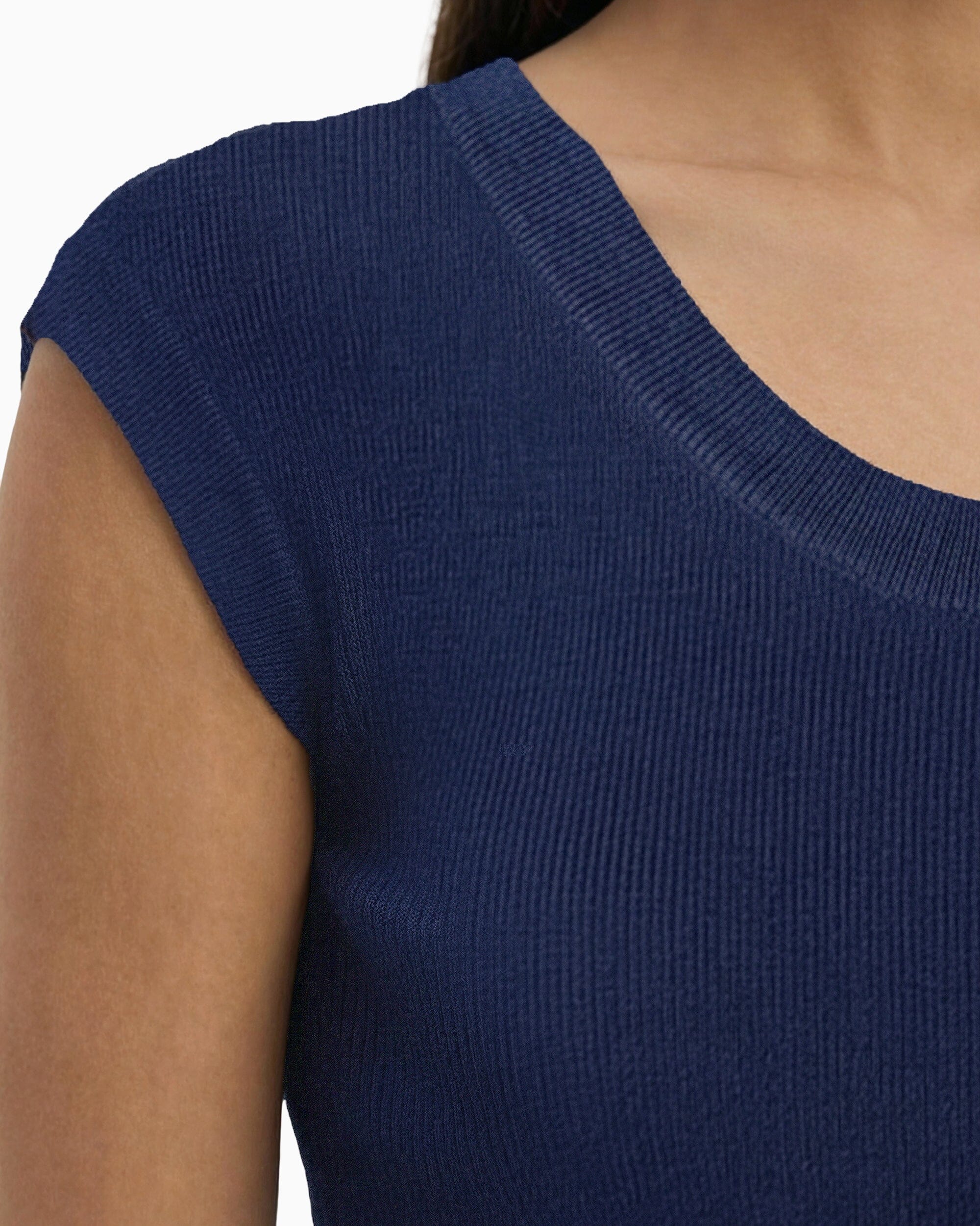 Round V-Neck Full Needle Tank Top - Anne Klein DISTANT MOUNTAIN