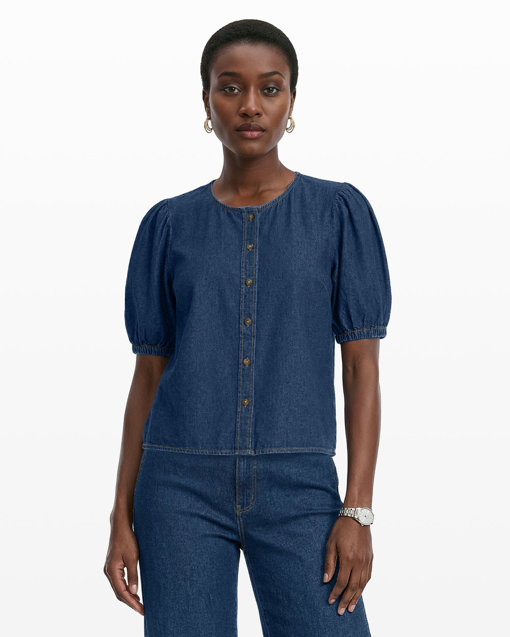 Gathered Short Sleeve Blouse - Anne Klein ARIES WASH