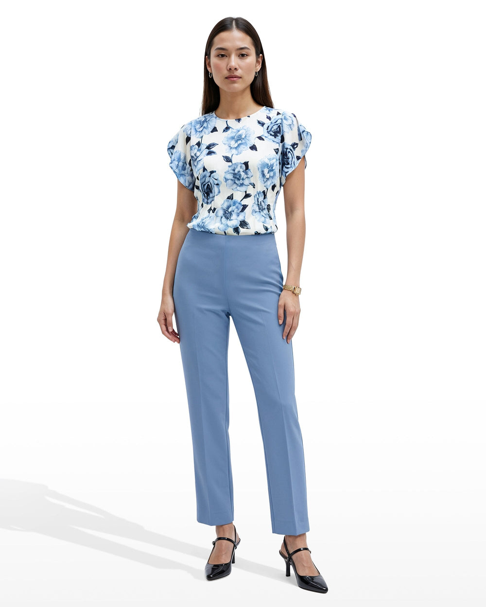 Straight Ankle Hollywood Waist Pants - Anne Klein LAGOON